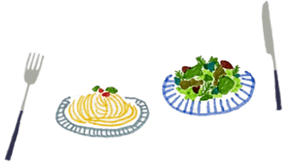 フォーク・ナイフ・食べ物のロゴ画像